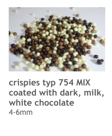 crispies typ 754 MIX coated with dark, milk, white chocolate 4-6mm