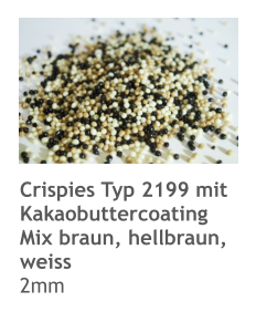 Crispies Typ 2199 mit Kakaobuttercoating Mix braun, hellbraun, weiss 2mm